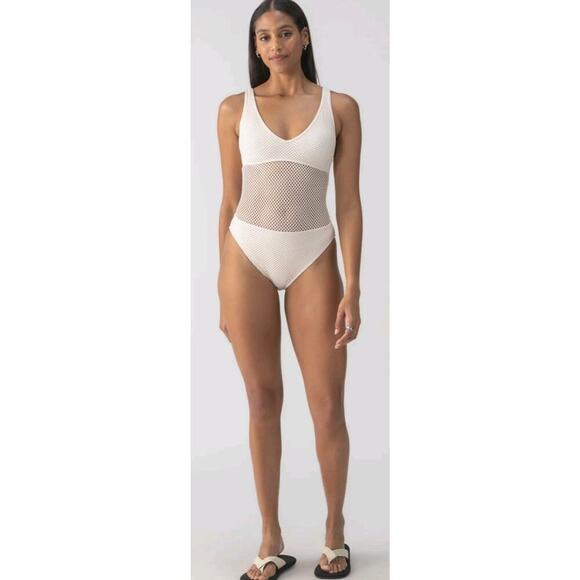 Sanctuary Swim Sea Crochet High Leg One Piece Swimsuit XL White Sand NWT - Picture 1 of 14